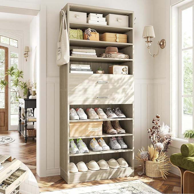 Aheaplus Tall Shoe Cabinet, 10 Tiers Wood Shoe Rack, Vertical Shoe Storage by Aheaplus