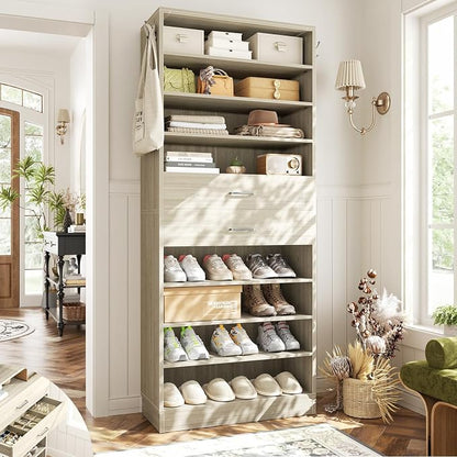 Aheaplus Tall Shoe Cabinet, 10 Tiers Wood Shoe Rack, Vertical Shoe Storage by Aheaplus