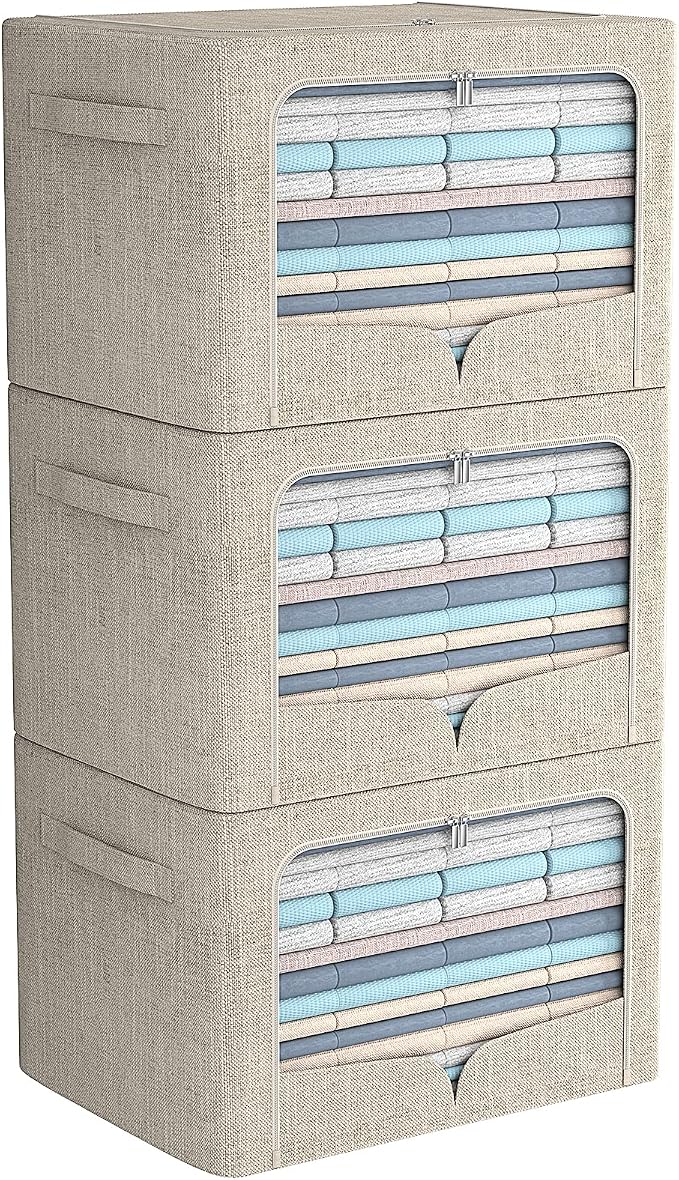 FHSQX 3 Pack Clothes Storage Bins Foldable Metal Frame Storage Box Stackable by FHSQX