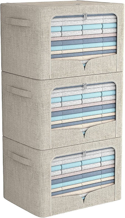 FHSQX 3 Pack Clothes Storage Bins Foldable Metal Frame Storage Box Stackable by FHSQX