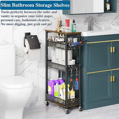Rolling Slim Storage Cart, 4-Tier Narrow Bathroom Organizers and Storage Cart - Image 4