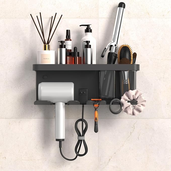 Hair Dryer Holder Wall Mounted Adhesive/Drilling, Hair Dryer Storage Organizer - Image 9