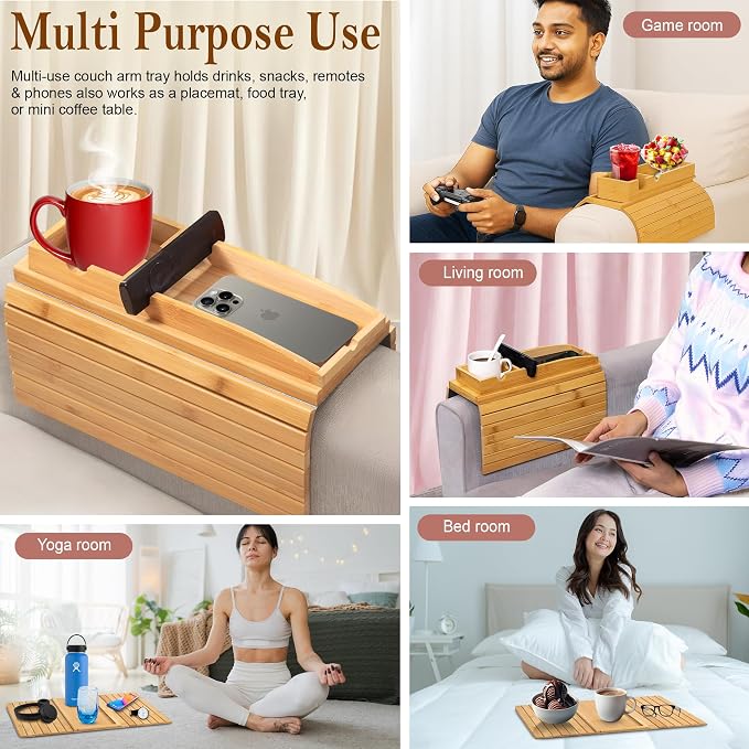 Bamboo Couch Cup Holder for Phone, Remote - Image 3