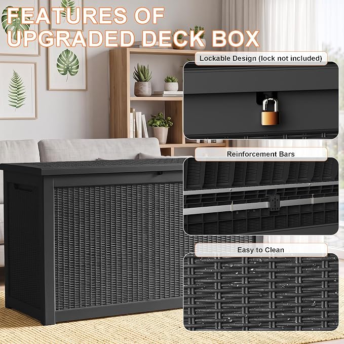 Vixzen 320 Gallon Deck Boxes Outdoor Waterproof, Lockable Storage Box - Image 4
