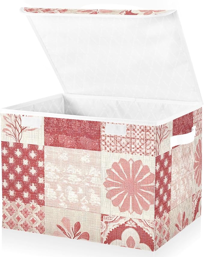 Storage Bin with Lid, Linen Textures Flower Large Collapsible Storage Box 300D - Image 2
