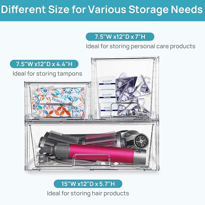 Vtopmart Clear Stackable Storage Drawers Set of 5, Easily Assemble Acrylic - Image 6