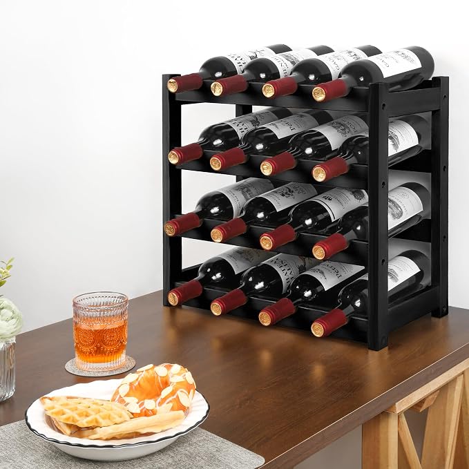 VASMIA Wine Rack, 4-Tier Bamboo Wine Racks Countertop, Sturdy and Durable Wine - Image 2