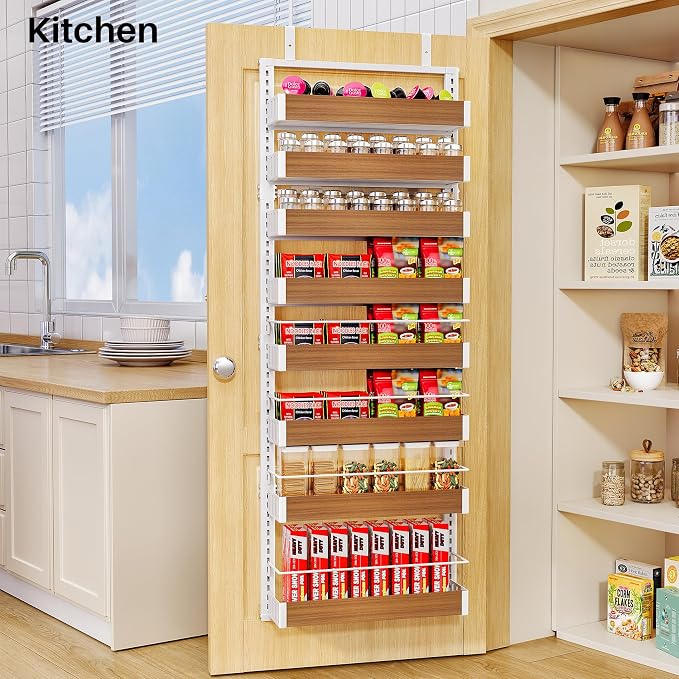 SNTD 8 Tiers Wooden Over the Door Organizer, Walnut | Pantry Door Organizers - Image 8