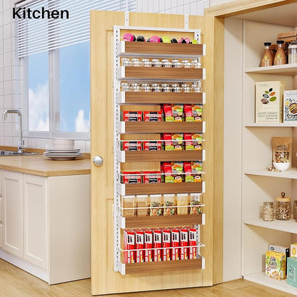 SNTD 8 Tiers Wooden Over the Door Organizer, Walnut | Pantry Door Organizers - Image 8