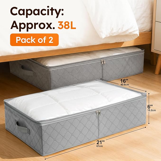LotFancy Foldable Under Bed Storage Bags, Closet Organizers and Storage Bins - Image 2