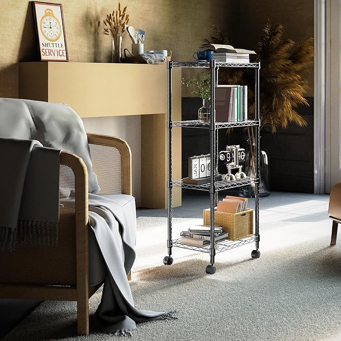 4-Shelf Adjustable Heavy Duty Steel Wire Rack, Adjustable Storage Shelving Unit - Image 5