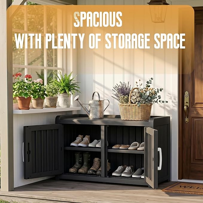 ROJIK Shoe Cabinet Waterproof UV-Resistant, Storage Bench Indoor Outdoor - Image 4