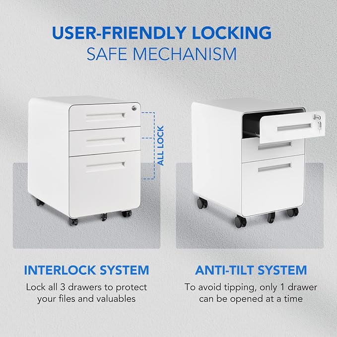 FLEXISPOT Metal File Cabinet for Under Desk Storage Mobile 3 Drawer File - Image 3