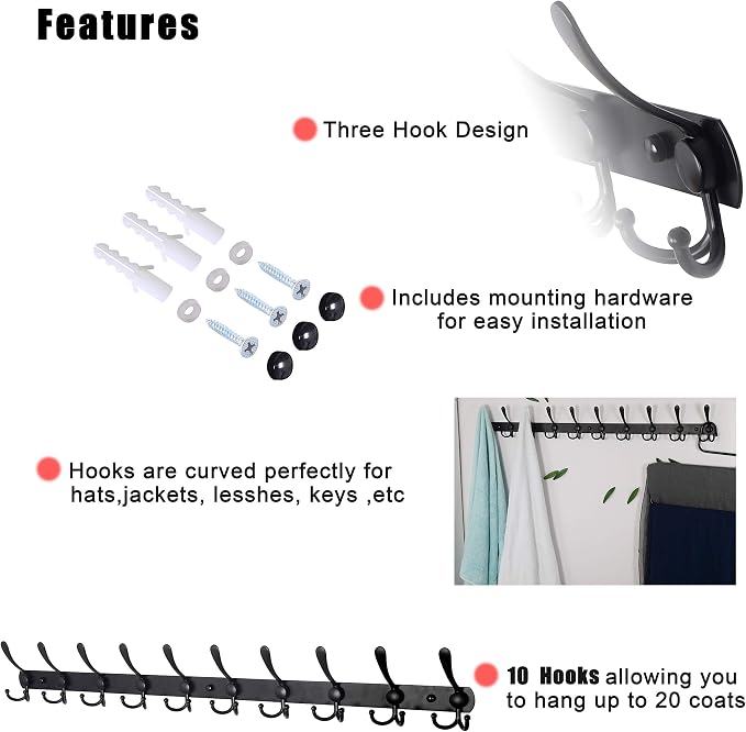 Dseap Coat Rack Wall Mount - Image 8