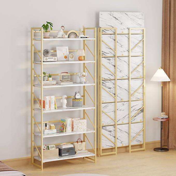 JSB 6 Tier No Assembly Folding Bookshelf, 30.7" Wide Foldable Storage Bookcase - Image 4