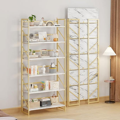 JSB 6 Tier No Assembly Folding Bookshelf, 30.7" Wide Foldable Storage Bookcase - Image 4