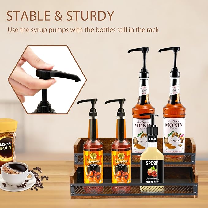 Liquor Bottle Display Shelf, Coffee Syrup Rack Organizer, 2 Step Countertop - Image 3