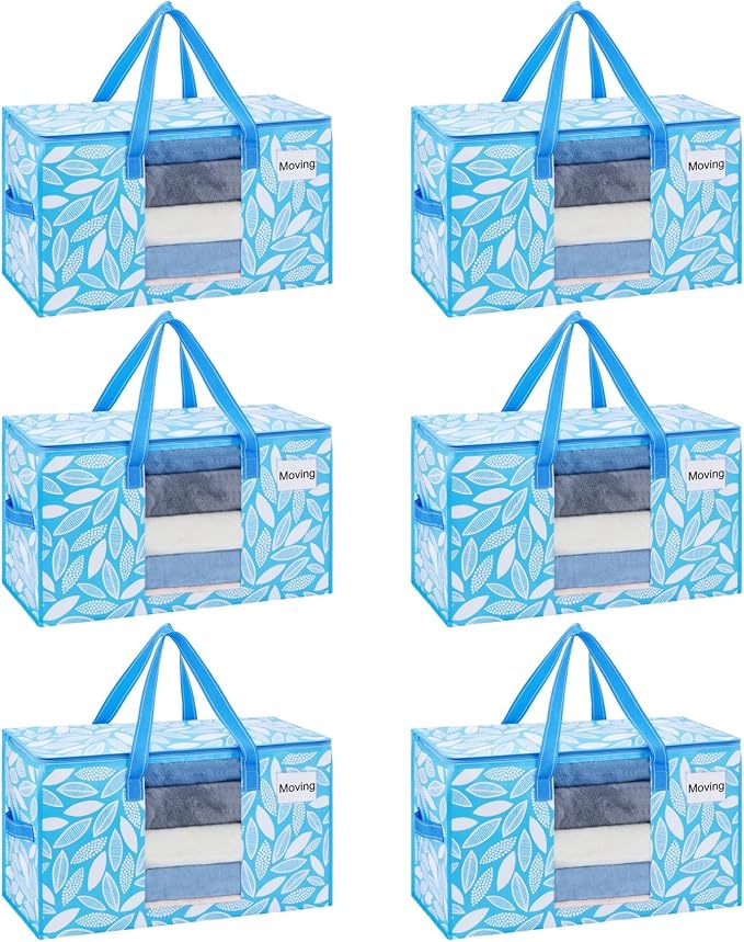 VENO 6 Pack Heavy Duty Moving Bags, Clothes and Comforter Storage Bags by Veno