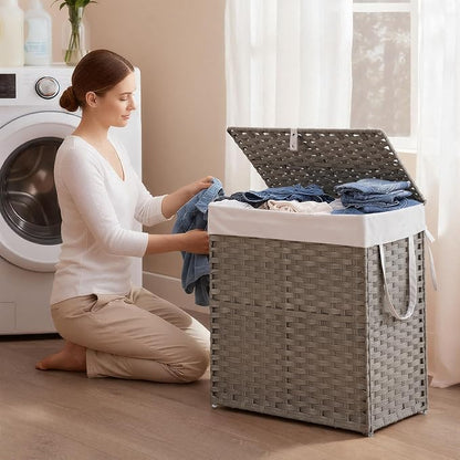 Woven Laundry Basket with Lid, Large Hamper with Removable and Machine-Washable - Image 2