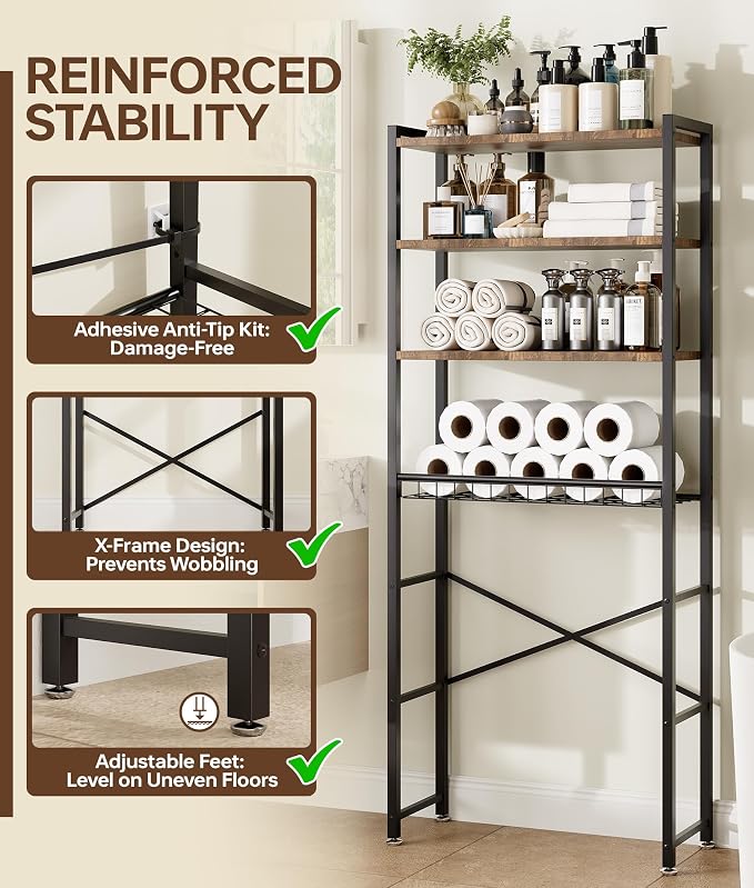 4-Tier Over-the-Toilet Storage Rack - Image 8