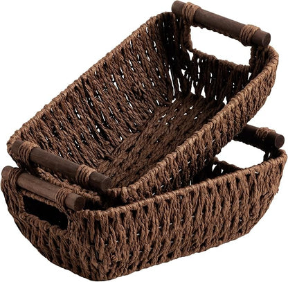 StorageWorks Handwoven Small Wicker Baskets, Round Paper Rope Storage Baskets by StorageWorks