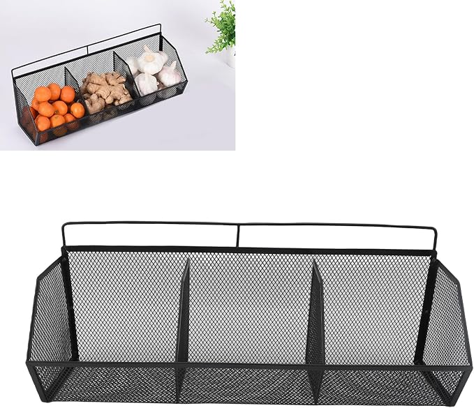 Metal Wire Basket, 3 Grids Wall Hanging Baskets, Wall Mount Slanted Opening - Image 3