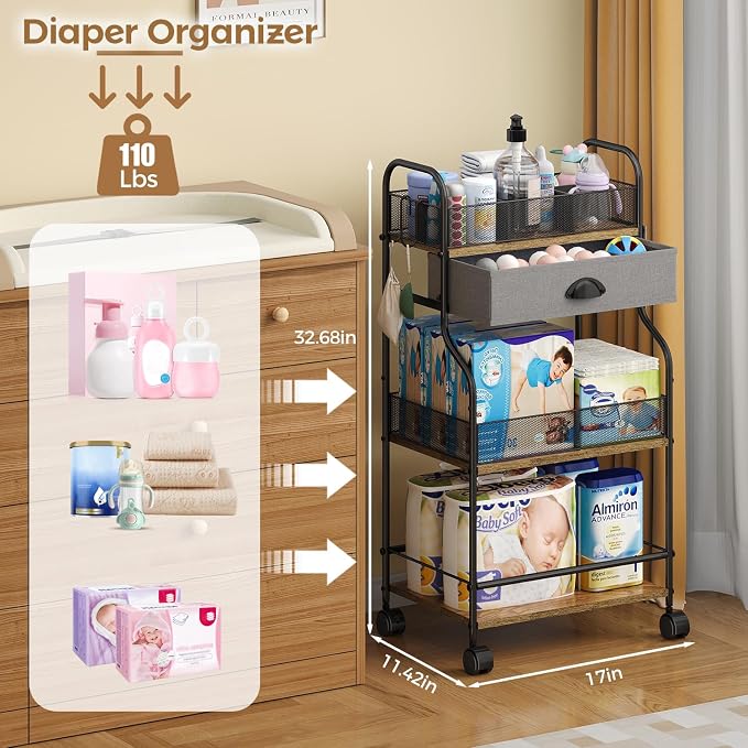 3-Tier Baby Diaper Caddy Cart Organizer - Image 2