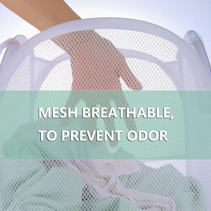 2 Pack Laundry Basket, Foldable Mesh Popup Laundry Hamper - Image 5