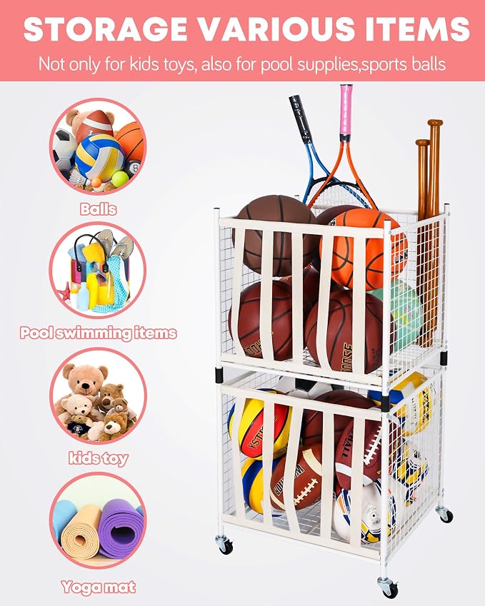 Mythinglogic Rolling Sports Ball Storage Cart, Sports Lockable Ball Storage - Image 6