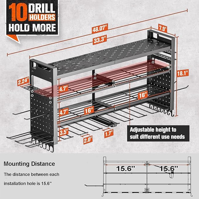 Large Power Tool Organizer Wall Mount, Heavy Duty Tool Organizer - Image 2