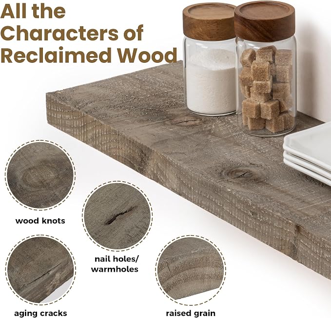 Solid Reclaimed Wood Floating Shelf 48inches Width and 8 inches Depth, Rustic - Image 4