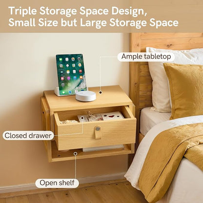 Afuly Floating Nightstand with LED Light Strips, Modern Night Stand with Drawer - Image 5