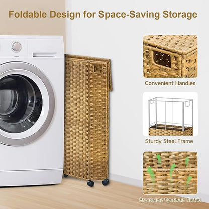 88L Slim Laundry Hamper with Wheels, 23.3 Gallon Rolling Laundry Basket with Lid - Image 7