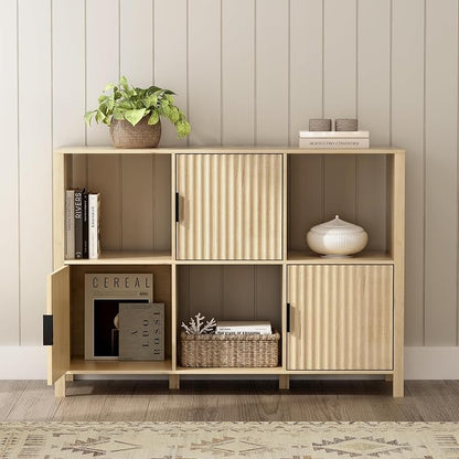 Fluted Storage Bookshelf, Modern Wood Freestanding Bookcase - Image 9