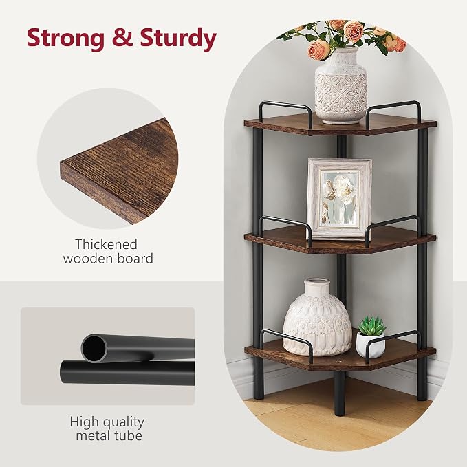 Tajsoon Corner Shelf Stand, 3 Tier Industrial Corner Shelves, Corner Shelving - Image 7