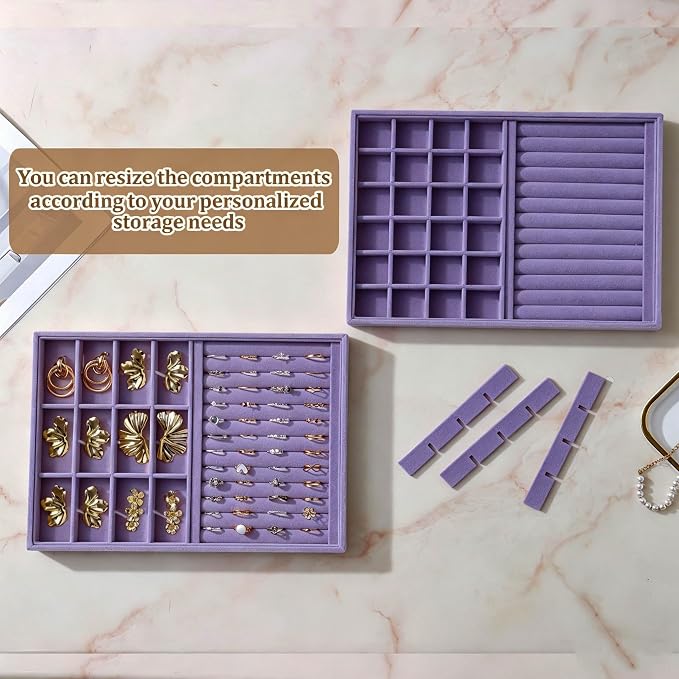 Large Velvet Jewelry Tray 2 Pack Stackable Jewelry Display Drawer Inserts Trays - Image 2
