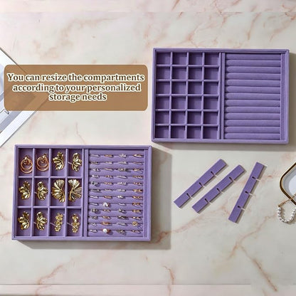 Large Velvet Jewelry Tray 2 Pack Stackable Jewelry Display Drawer Inserts Trays - Image 2