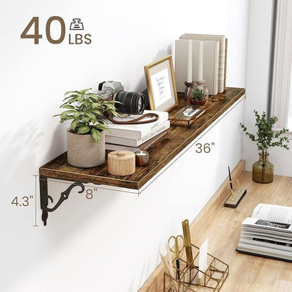 Fun Memories 36 Inches Floating Shelves, Rustic Long Wall Shelves, 8 Inch Deep - Image 3