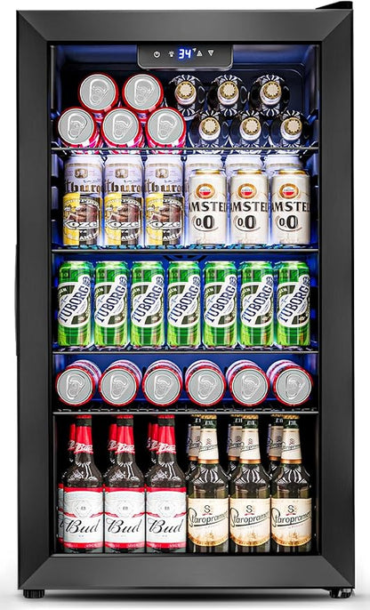 3.2 Cu.Ft Mini Fridge with Glass Door by Feelfunn