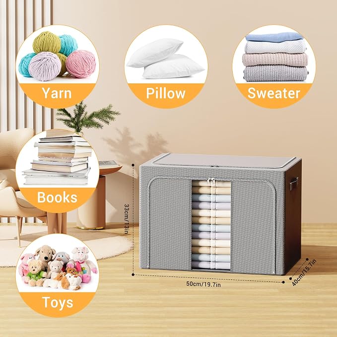 Clothes Storage Bins with Metal Frame, Foldable Clothes Organizers Storage - Image 2