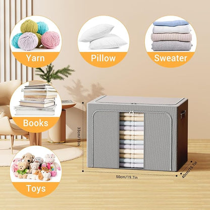 Clothes Storage Bins with Metal Frame, Foldable Clothes Organizers Storage - Image 2