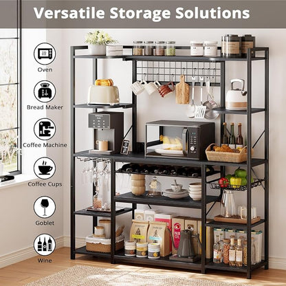 IRONCK Large Bakers Rack with Power Outlet, 62 Inch Wide Microwave Stand - Image 3
