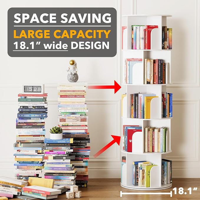 SpaceAid Cross Style 5 Tier Rotating Bookshelf, Spinning 360 Bookcase Lazy - Image 3