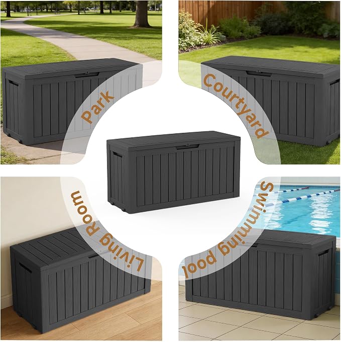 Vixzen 121 Gallon Waterproof Large Deck Box, Lockable Resin Outdoor Storage Box - Image 4