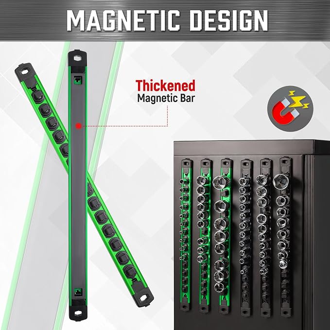 ALOANES 6-Piece Magnetic Socket Organizer, Heavy Duty Aluminum Socket Rails - Image 4