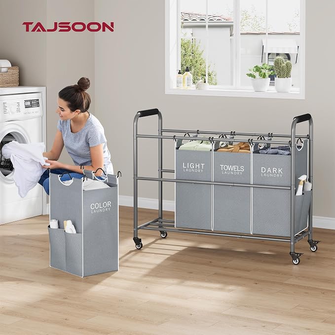 Tajsoon 4 Bag Laundry Sorter Cart, 4 Section Laundry Hamper Sorter - Image 2