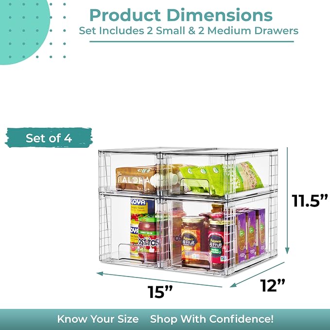 Sorbus Stackable Clear Storage Drawers, 4 Pack Pull-Out Organizer Bins – - Image 6