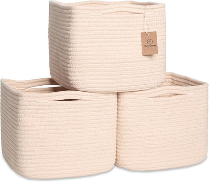 NaturalCozy Storage Cubes 9”x9”x7”Cotton Rope Woven Baskets by NaturalCozy