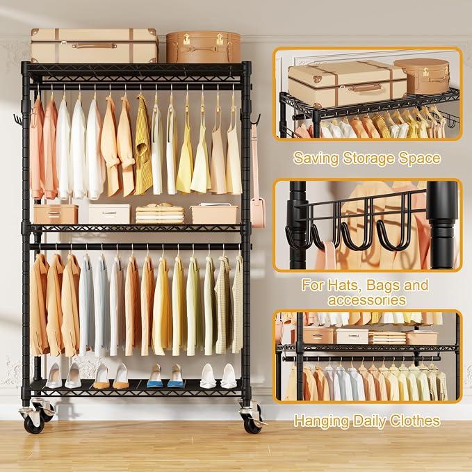 P1 Rolling Clothes Rack, Portable Wardrobe Closet - Image 4