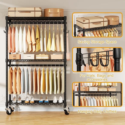 P1 Rolling Clothes Rack, Portable Wardrobe Closet - Image 4